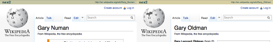 nex2 showing two Wikipedia pages side by side