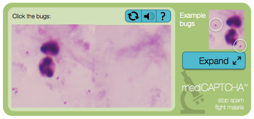 A mediCAPTCHA asking to spot malaria parasites in a blood smear